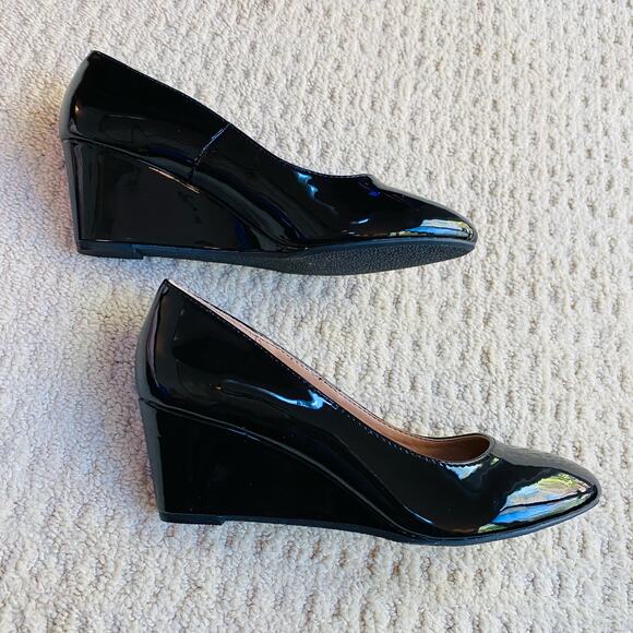 Christopher & Banks classic black patent high heel wedge US size 9M career shoes - Picture 5 of 12